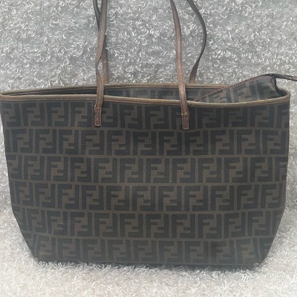 FENDI Brown Zucca PVC Canvas Tote Shoulder Bag Purse - Picture 1 of 16